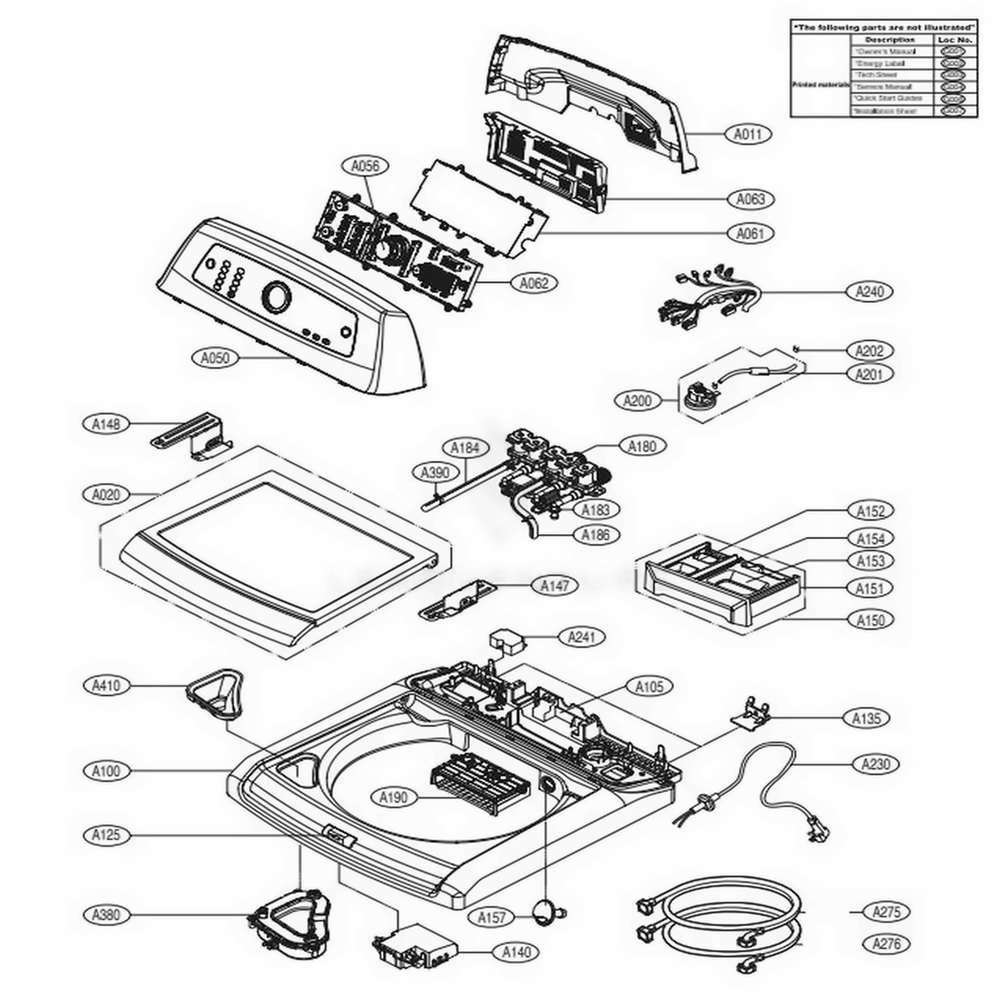Top Cover Assembly Diagram and Parts List for 29472 ABWESEU LG Washer