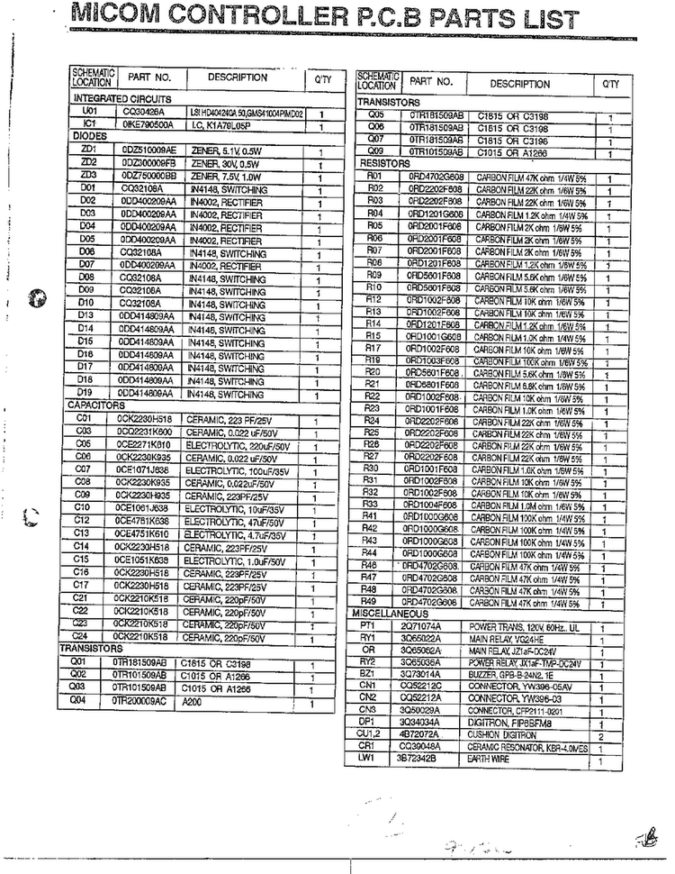 Complete P.c.b. Controller Ass`y Page 3 Diagram and Parts List for MA-884M  LG Microwave