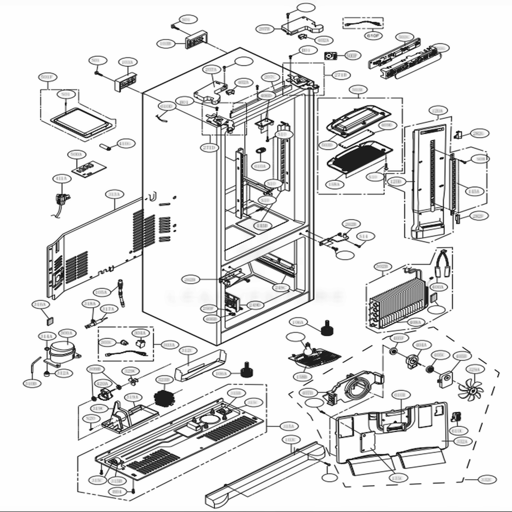 Case Parts Diagram and Parts List for 71604 ABICSE3 LG Refrigerator