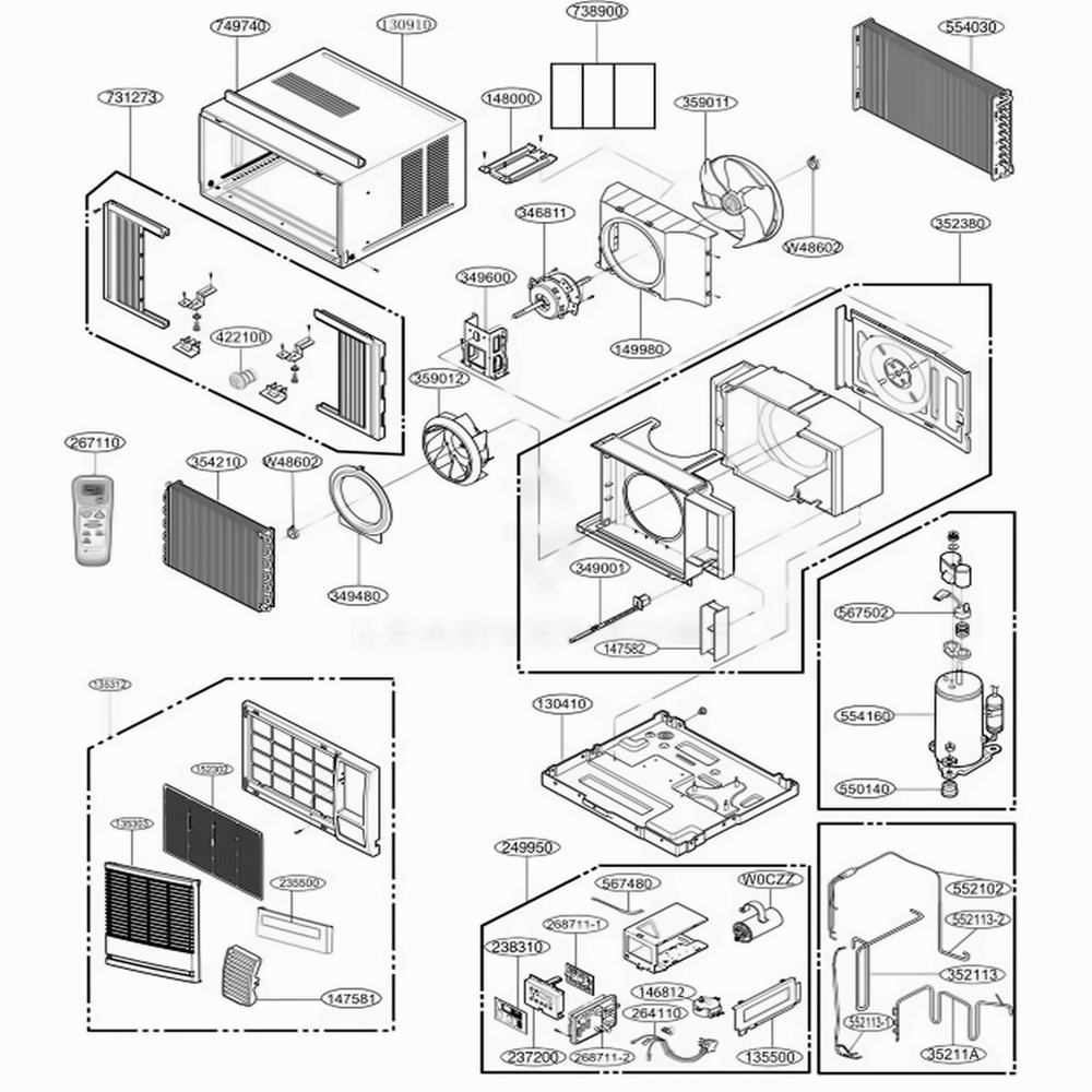 Main Diagram and Parts List for CP08G10A ASWAFRD LG Air Conditioner