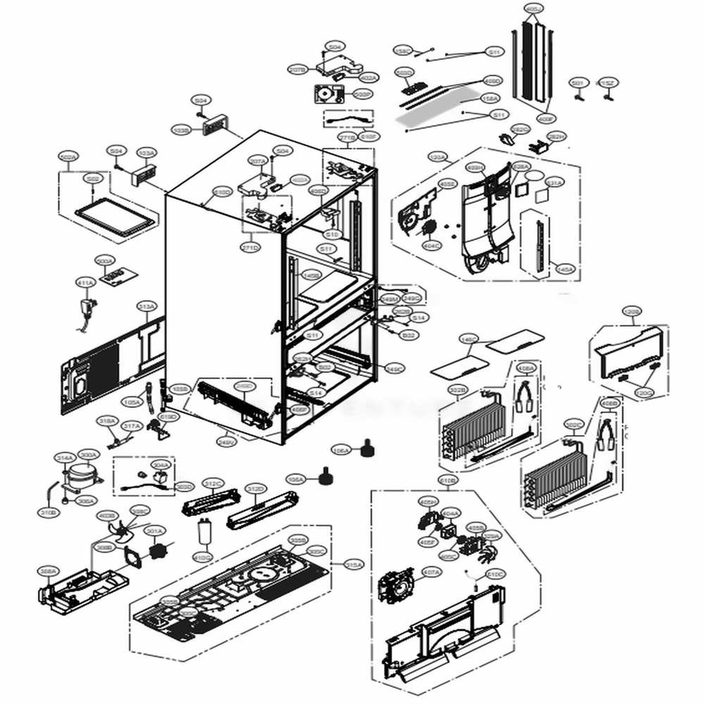 Case Parts Diagram and Parts List for LMXC23746D ASBCNA1 LG Refrigerator
