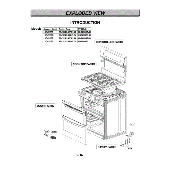 Accessory Diagram and Parts List for LDG4315BD 00 LG Range