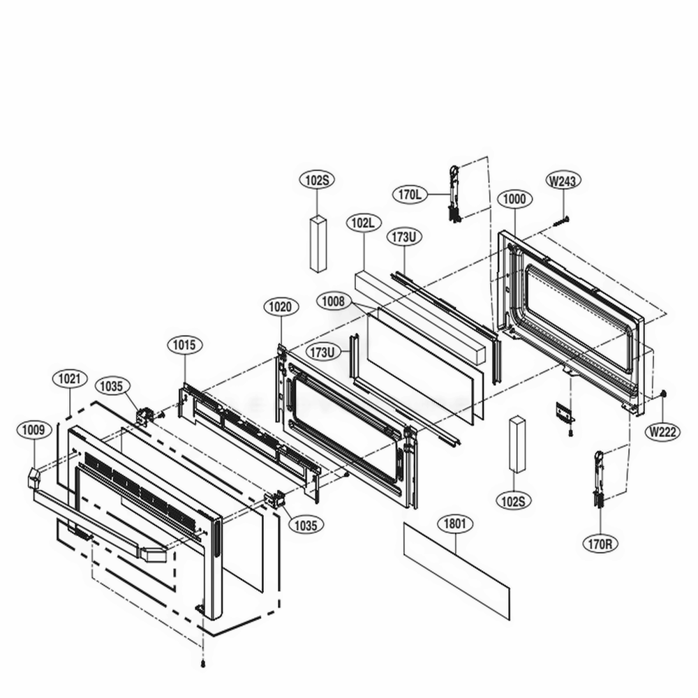 Upper Door Parts Diagram and Parts List for LUTD4919SN ASTLLGA LG Range
