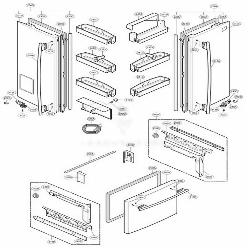 Door Parts Diagram and Parts List for 77712 ASWCSER LG Refrigerator