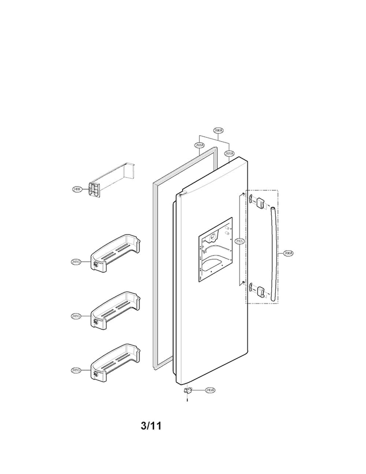 Freezer Door Parts Diagram and Parts List for LSC269905TT  LG Refrigerator