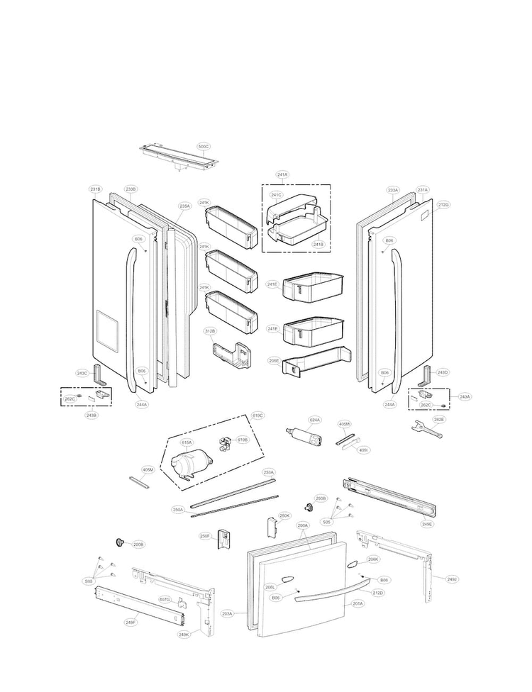 Door Parts Diagram and Parts List for LFXS29626S 00 LG Refrigerator