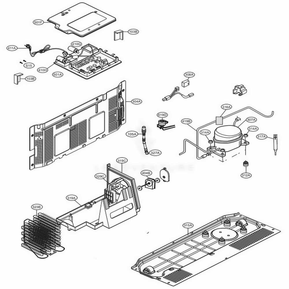 Machine Compartment Diagram and Parts List for 51829 AWBCSE1 LG Refrigerator