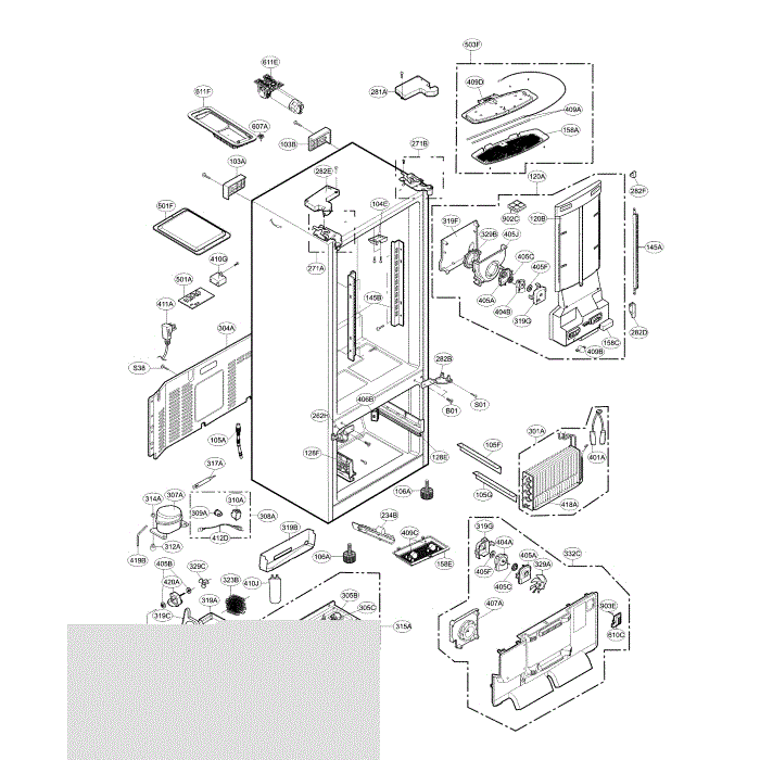 Case Diagram and Parts List for LFXS24623S 01 LG Refrigerator
