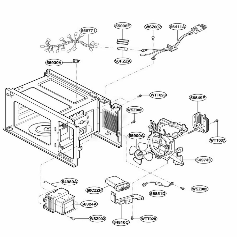 Interior Parts 1 Diagram and Parts List for MAB845SV CSLEBBY LG Microwave