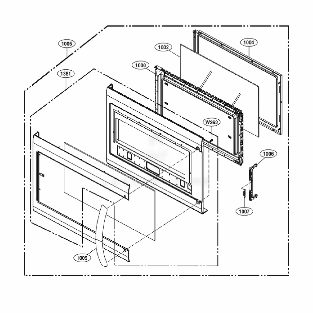 Door Parts Diagram and Parts List for LMH2235ST CSBELGA LG Microwave Oven Combo