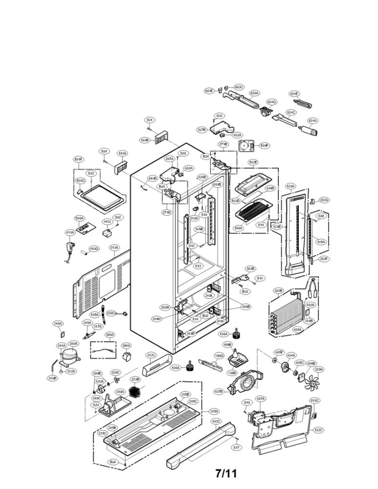 Case Parts Diagram and Parts List for LMX25986SW 00 LG Refrigerator