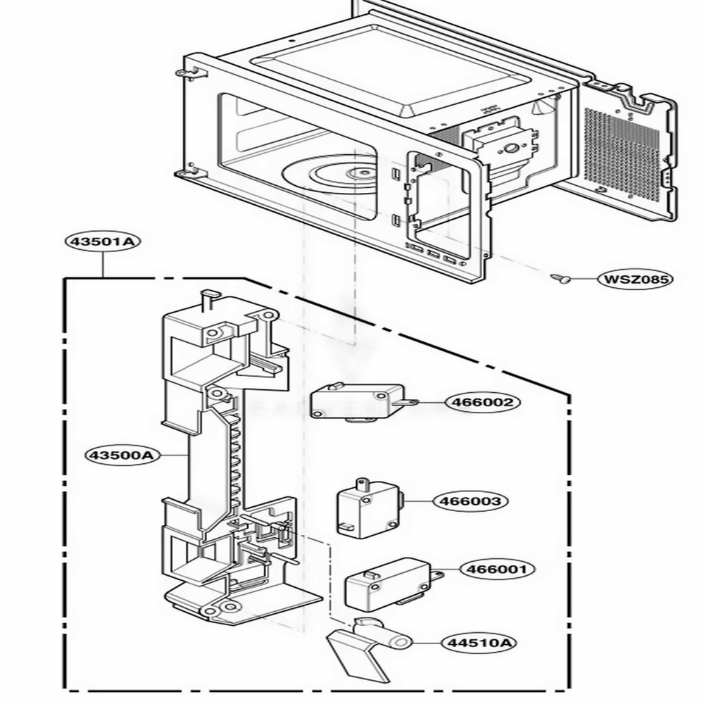 Latch Board Parts Diagram and Parts List for MA1012W CMWEGSE LG Wall Oven