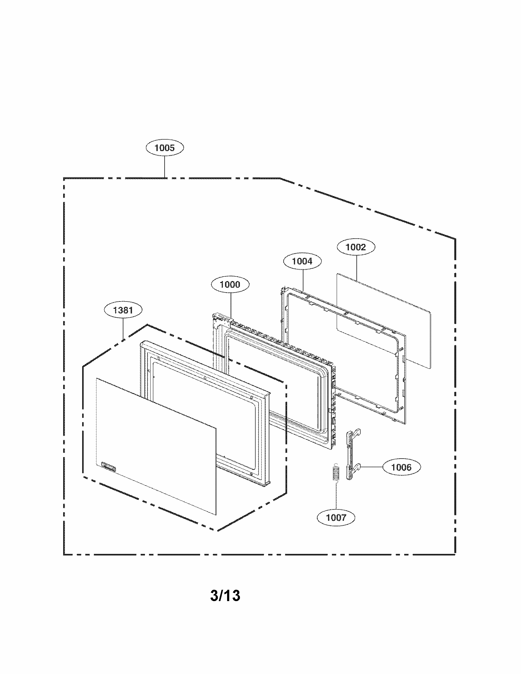 Door Parts Diagram and Parts List for 72166993011  Kenmore Microwave