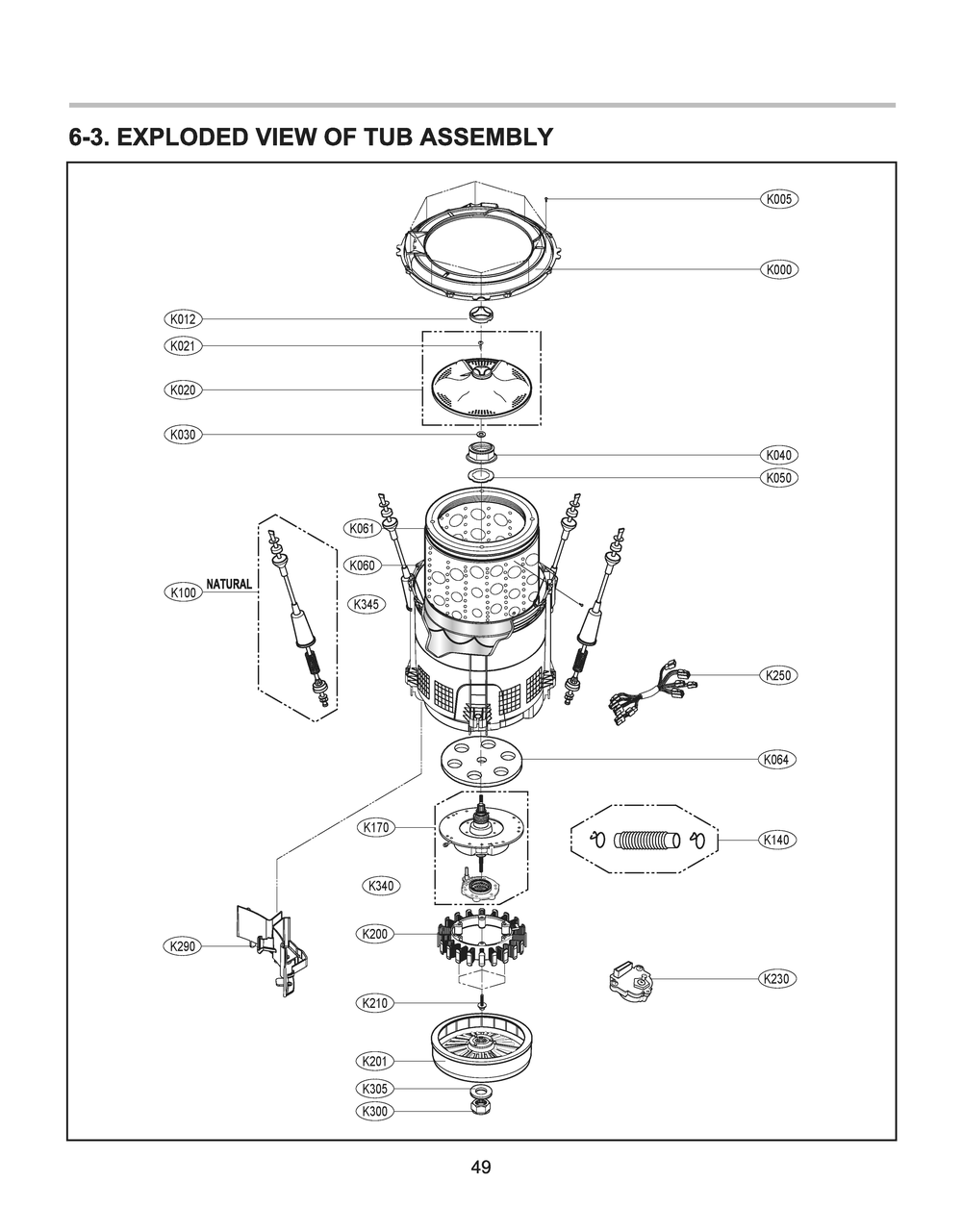Tub Assembly Diagram and Parts List for T1427HGPV ABWEVUS LG Washer