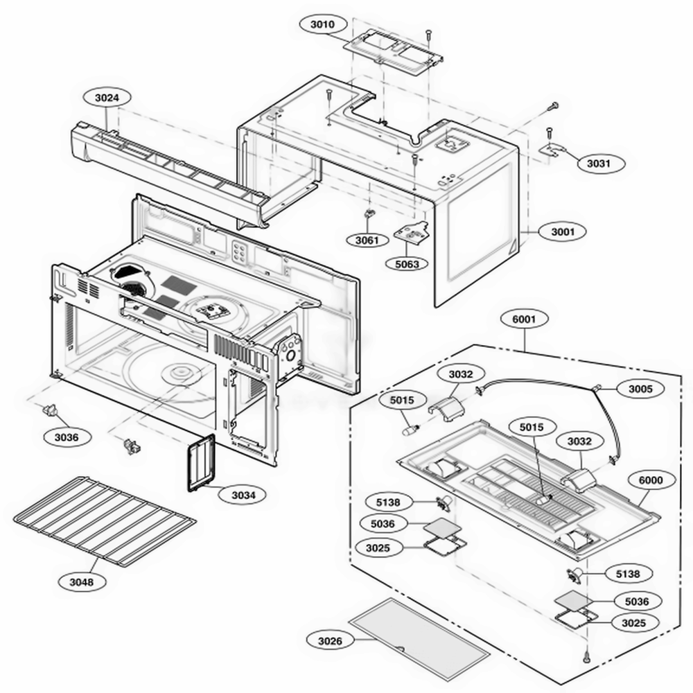 Oven Cavity Parts Diagram and Parts List for LMV2015ST CSBELGA LG Microwave
