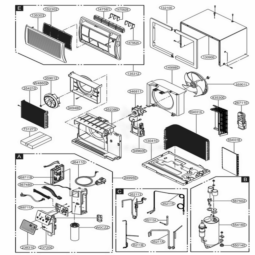 Main Diagram and Parts List for LT1036CER AT3AHDS LG Air Conditioner