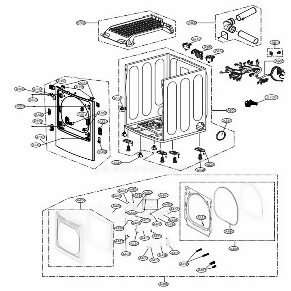 Cabinet And Door Assembly Electric Type Diagram and Parts List for DLEX7880WE ABWEEUS LG Dryer