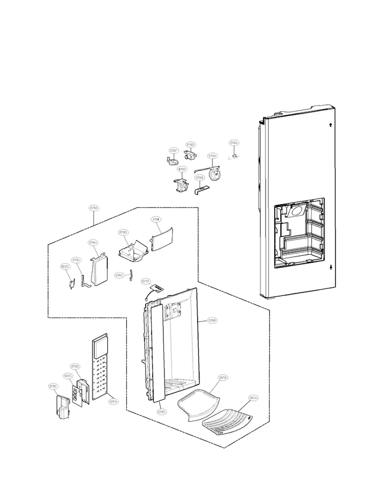 Dispenser Parts Diagram and Parts List for LFX25976ST 00 LG Refrigerator
