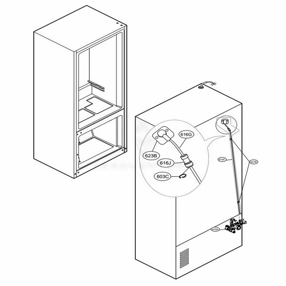 Valve And Water Tube Parts Diagram and Parts List for LNXC23726S ASTCNA0 LG Refrigerator