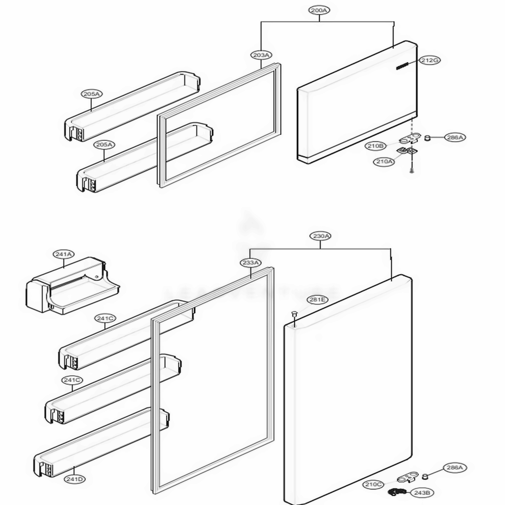 Door Parts Diagram and Parts List for LTCS24223W ASWCNA0 LG Refrigerator
