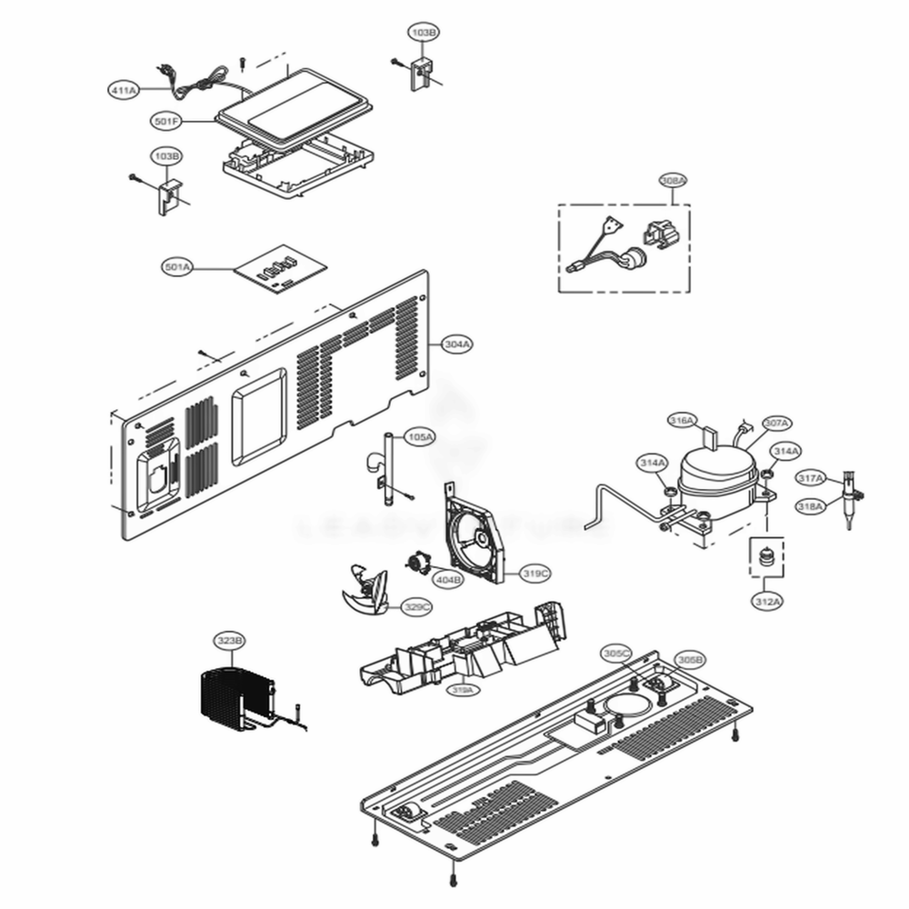 Machine Compartment Diagram and Parts List for 51833 ASTCSE6 LG Refrigerator