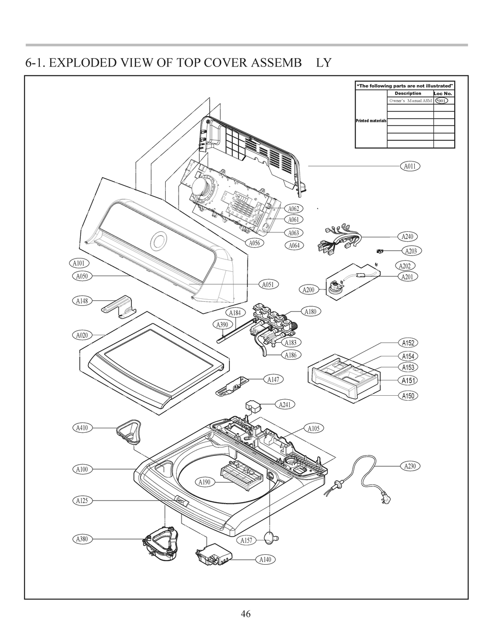 Top Cover Assemb Diagram and Parts List for T1780WFFV ABWEVUS LG Washer
