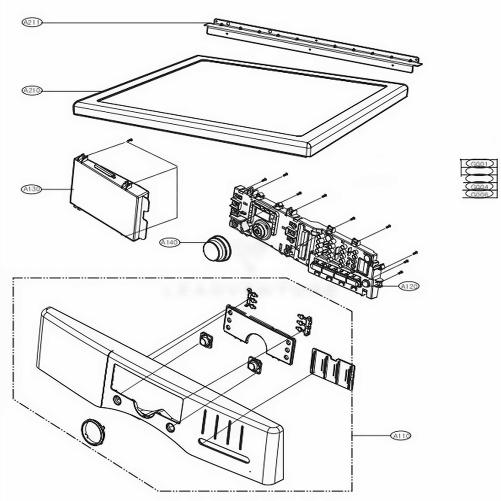 Control Panel And Plate Assembly Diagram and Parts List for 91272 ABWESEU LG Washer Dryer Combo