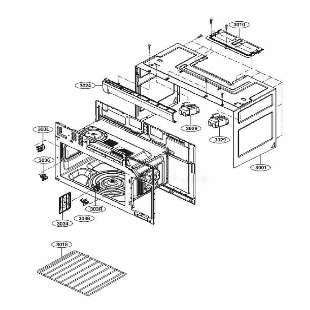 Oven Cavity Parts Diagram and Parts List for LMHM2237BD CBDELGA LG Microwave