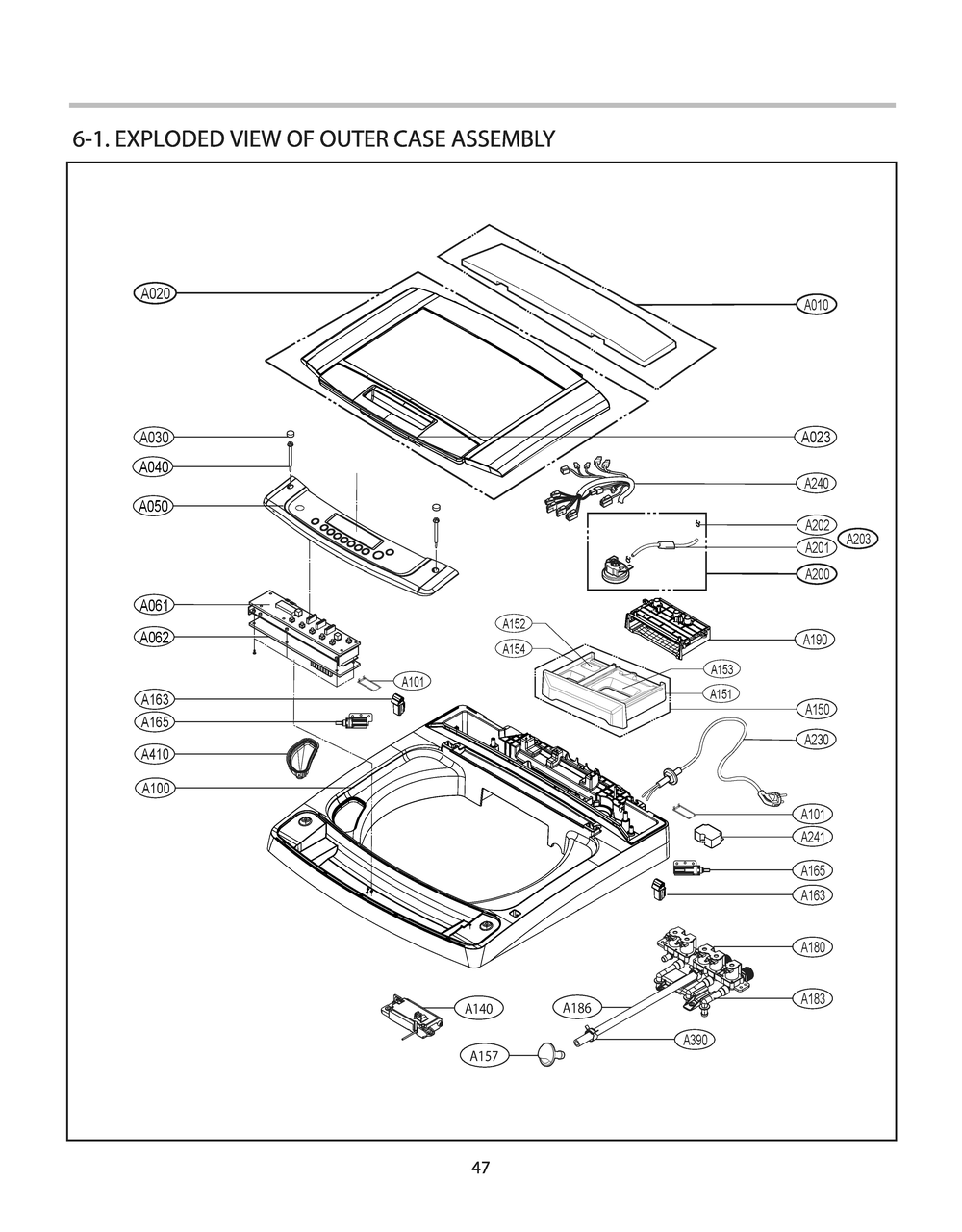 Outer Case Assembly 1 Diagram and Parts List for T1475HGPV ABWEVUS LG Washer