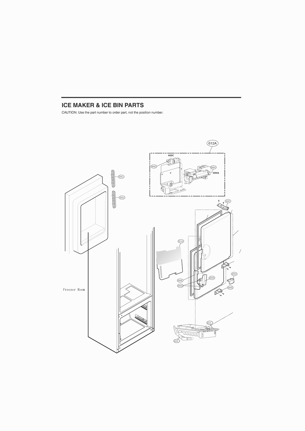 Ice Maker And Ice Bin Parts Diagram and Parts List for GC-X228NSSM ASTCNA0 LG Refrigerator