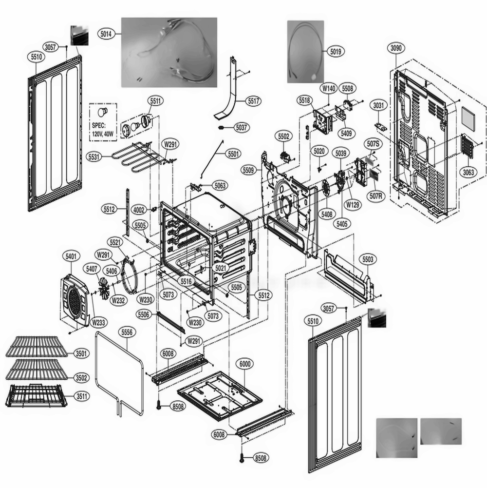 Lower Cavity Parts Diagram and Parts List for LTE4815ST ASTLLGA LG Range