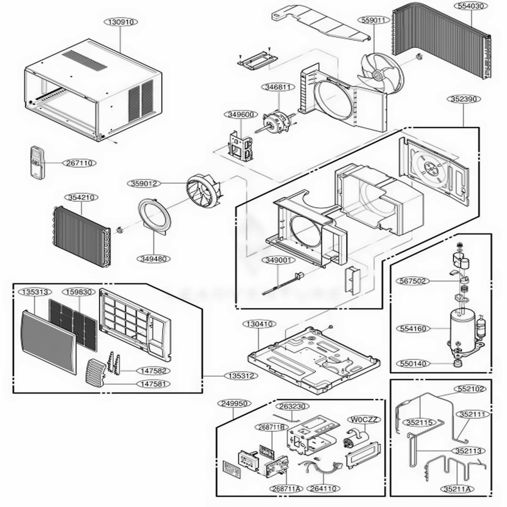 Main Diagram and Parts List for M1003R AWYCUSG LG Air Conditioner