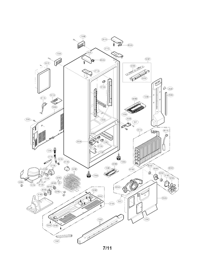 Case Parts Diagram and Parts List for LFC20770SW 00 LG Refrigerator