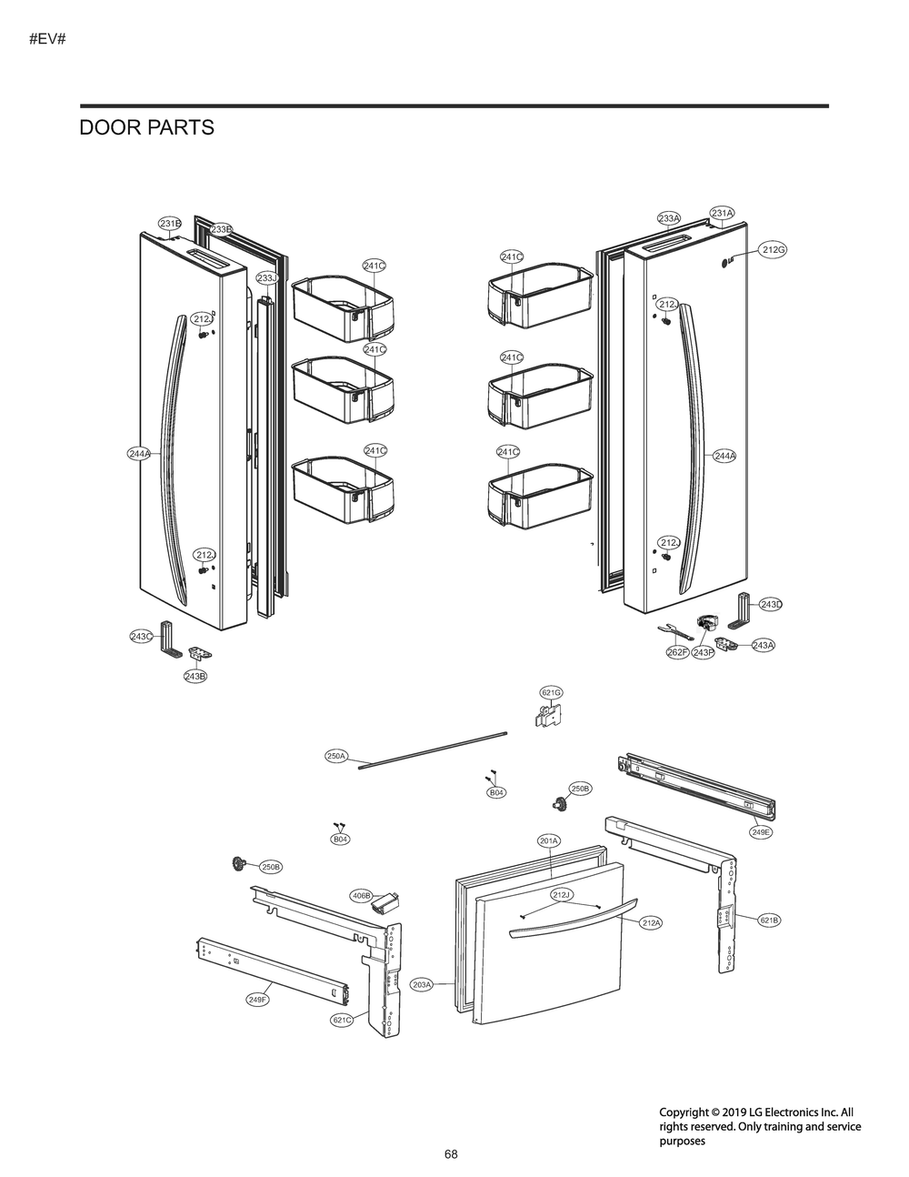 Door Parts Diagram and Parts List for GM-B258NKNM ASBCNA0 LG Refrigerator