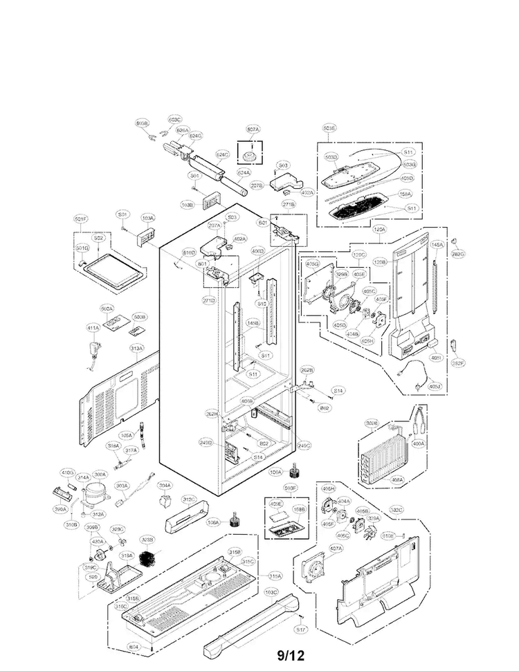 Case Parts Diagram and Parts List for LFX28977ST 02 LG Refrigerator