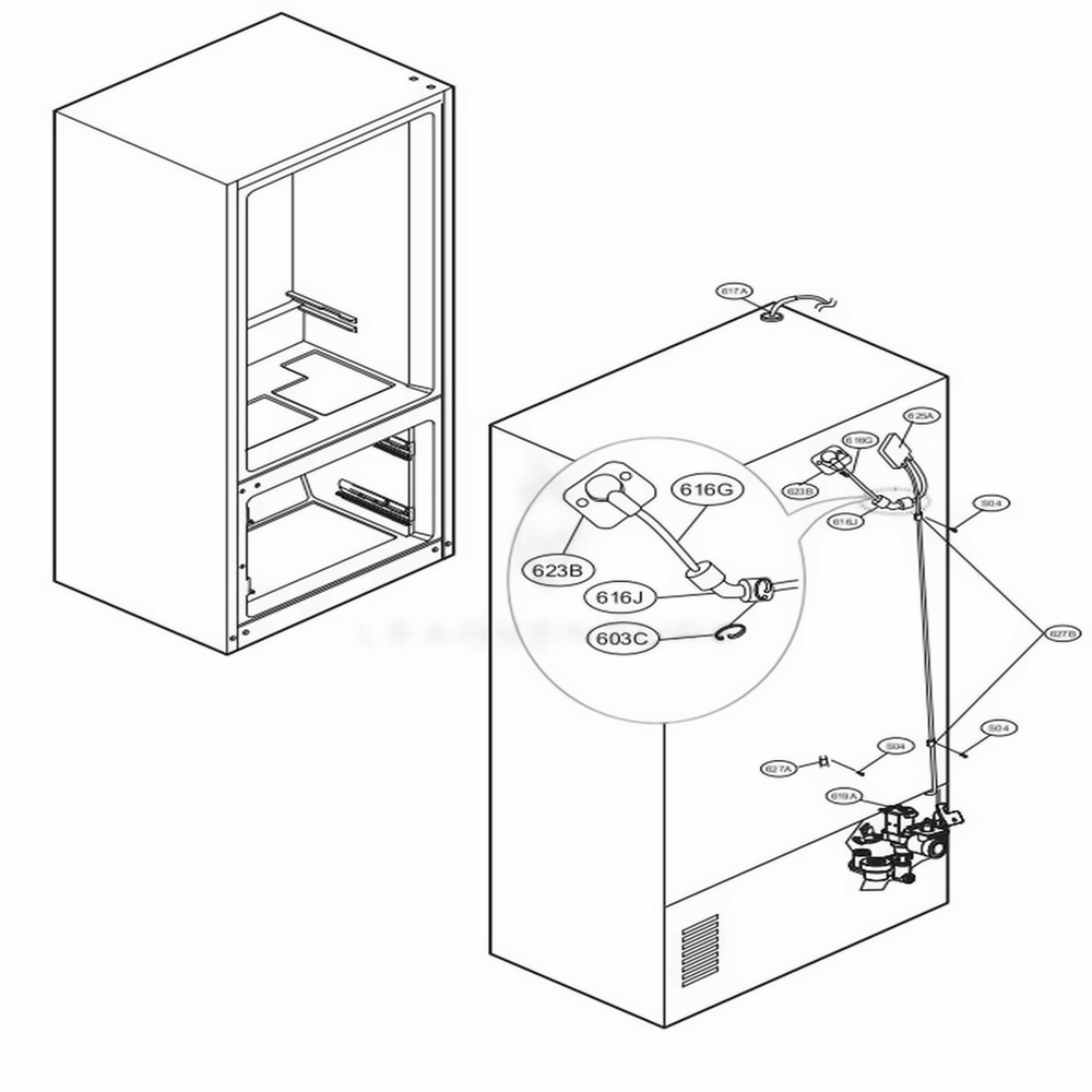 Valve And Water Tube Parts Diagram and Parts List for UPFXC2466S ASTCNA1 LG Refrigerator