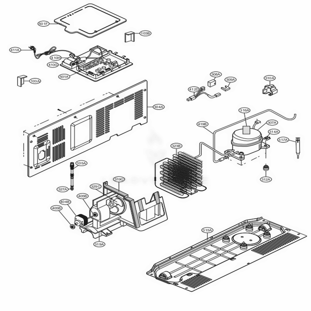 Machine Compartment Diagram and Parts List for 51379 AWB2SER LG Refrigerator