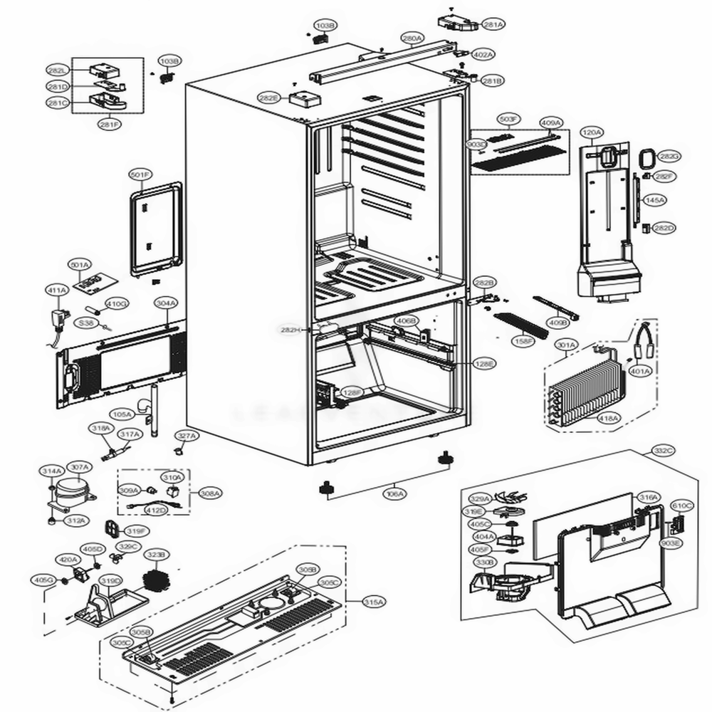 Case Parts Diagram and Parts List for LDC24370SW ASWCNA1 LG Refrigerator