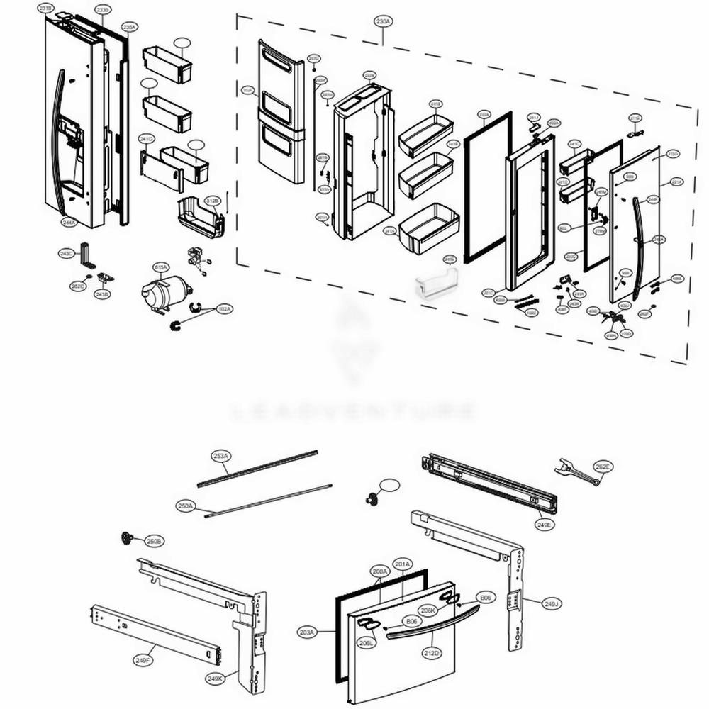 Door Parts Diagram and Parts List for LFXS28566D ASBCNA0 LG Refrigerator
