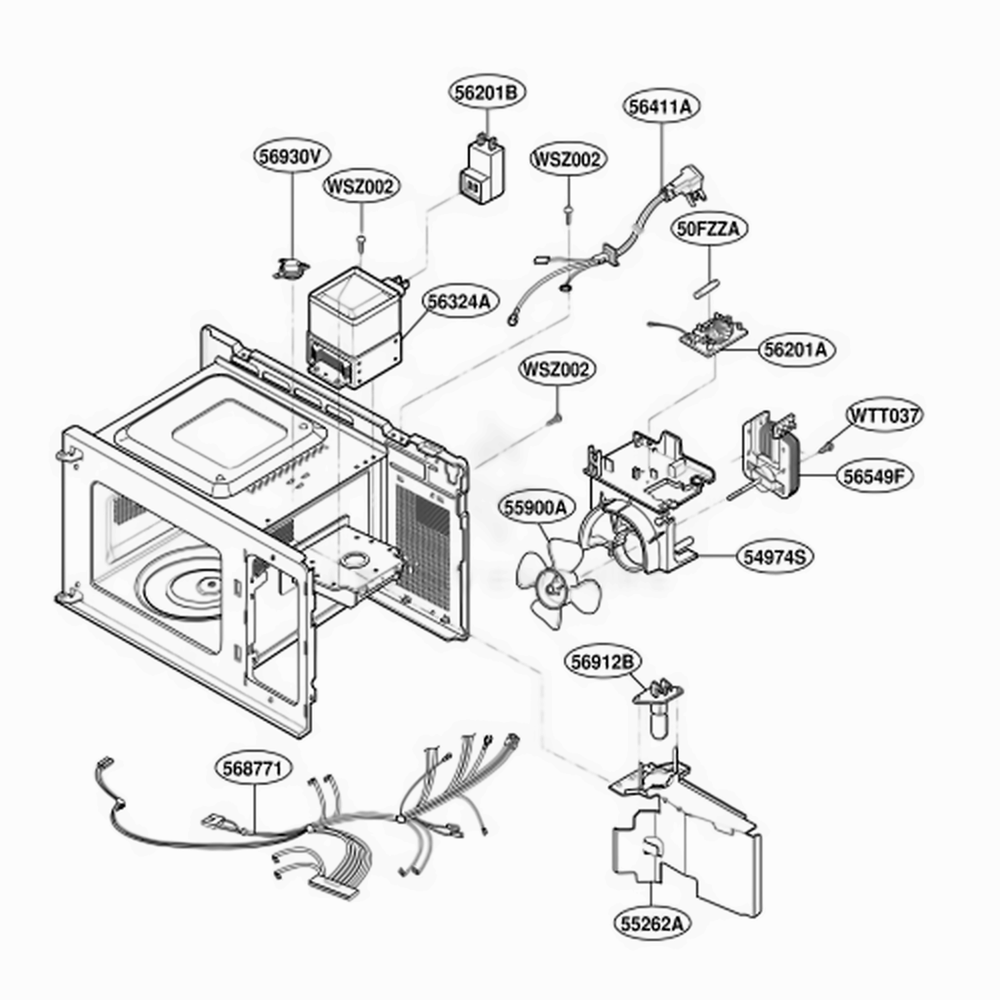 Interior Parts Diagram and Parts List for GMS7020UW KWHEGSC LG Range