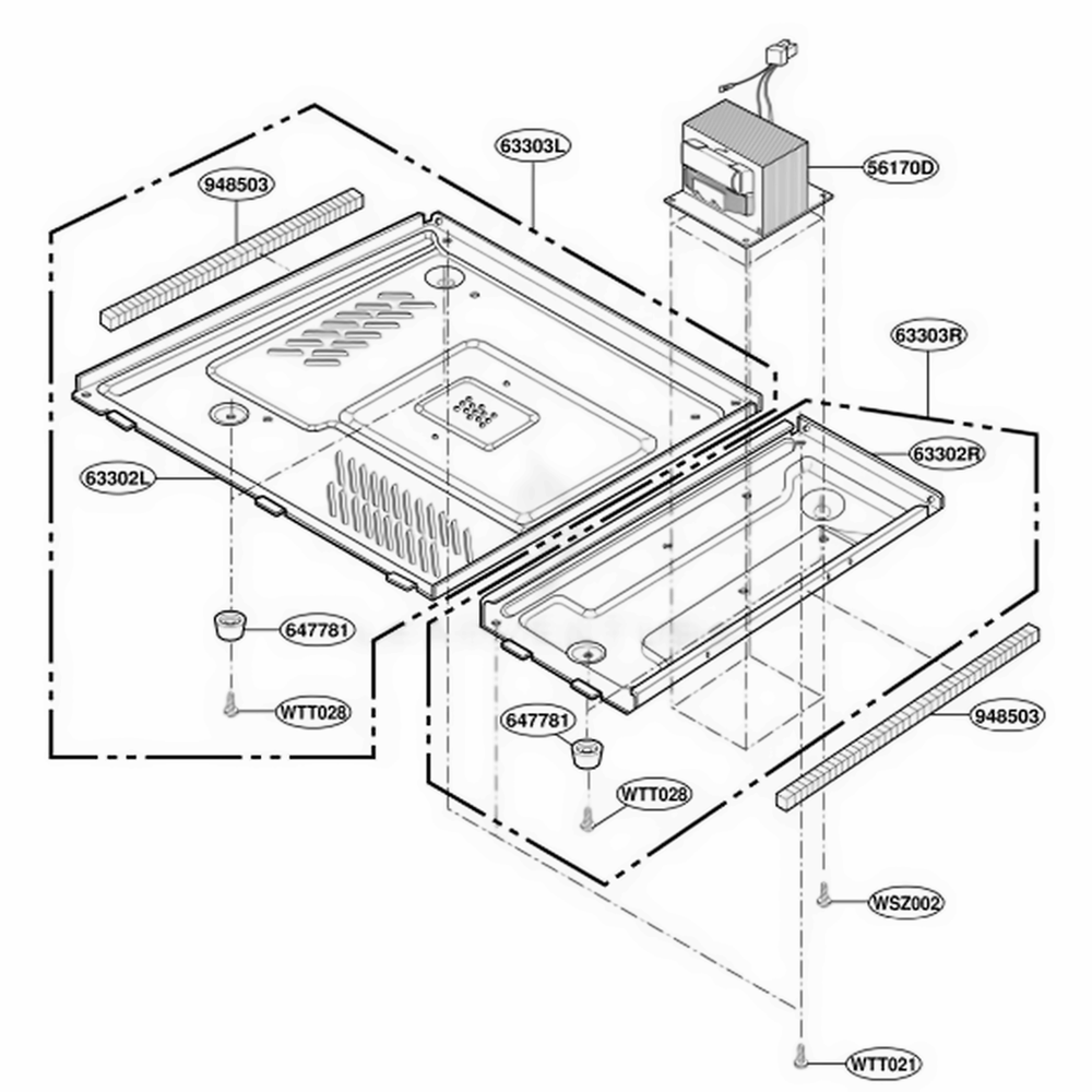 Base Plate Parts Diagram and Parts List for MT1100SHQ2 M2EWRP LG Range