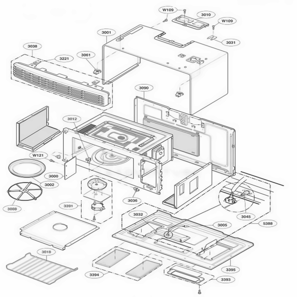 Oven Cavity Parts Diagram and Parts List for JVM1490SH ASBEGEU LG Range