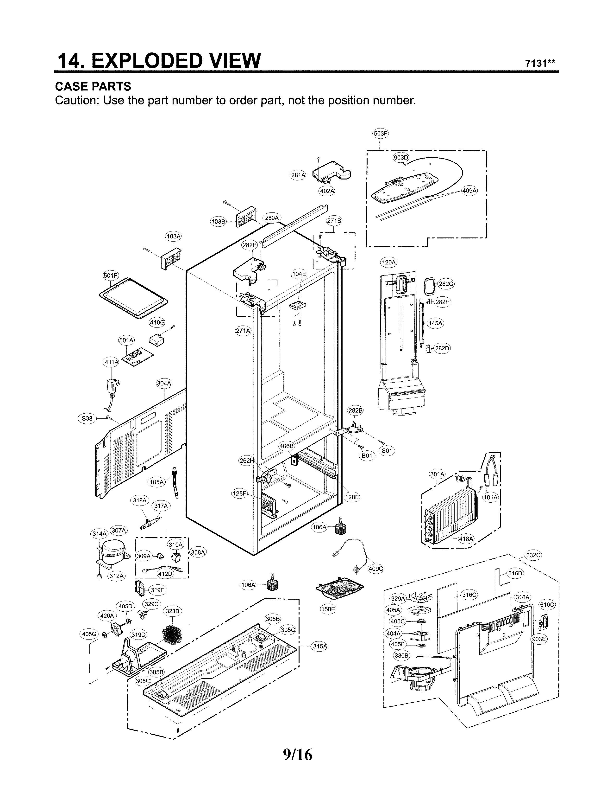 Case Parts Diagram and Parts List for 79571314312  Kenmore Refrigerator