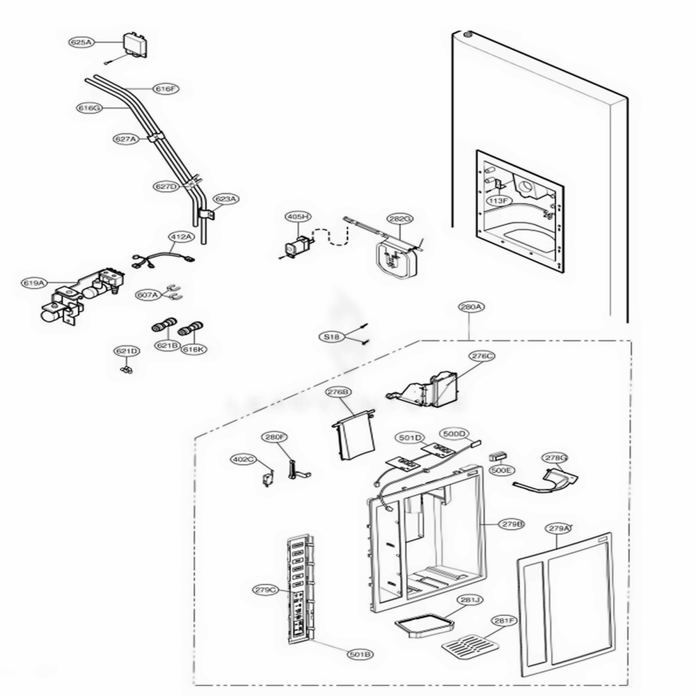 Dispenser Part Diagram and Parts List for LSC27931SW ASW1LGA LG Refrigerator