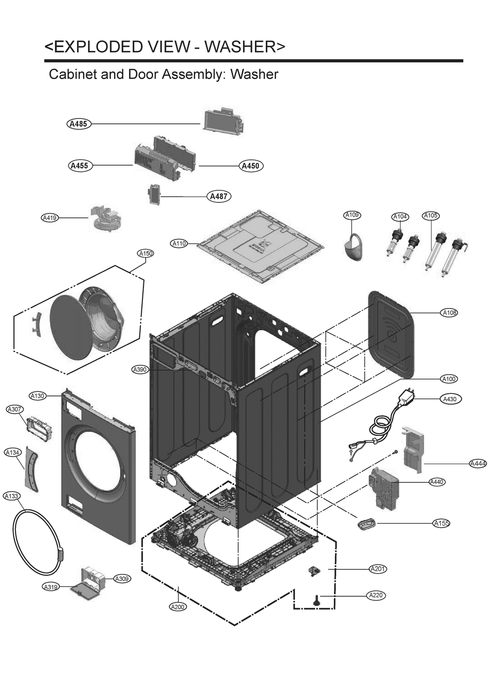 Cabinet And Door Assembly Diagram and Parts List for WKHC252HBA ABLEEUS LG Washer Dryer Combo