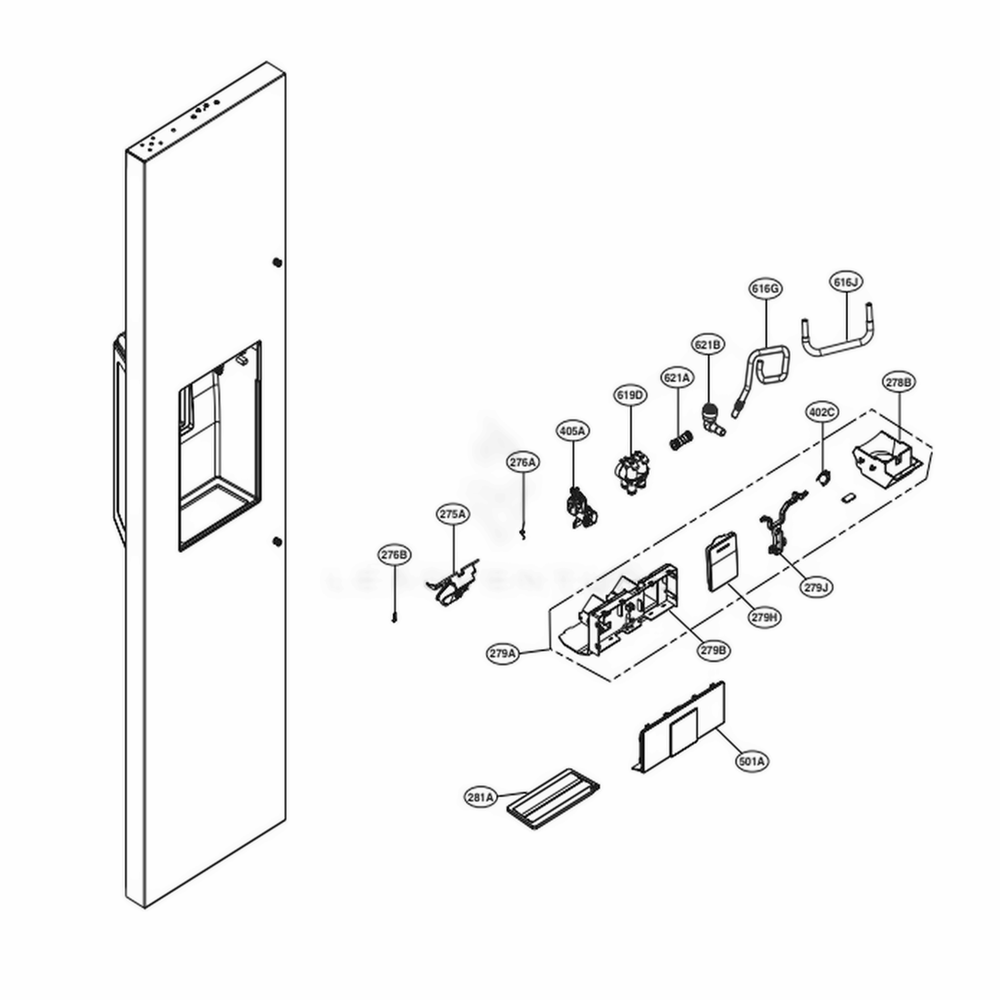 Dispenser Part Diagram and Parts List for LSSB2692ST ASTCNA1 LG Refrigerator