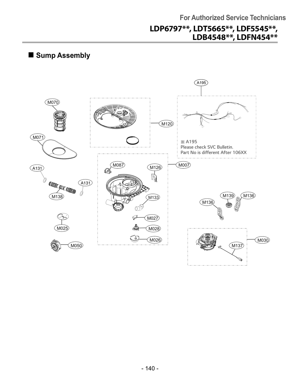 Sump Assembly Diagram and Parts List for DUA513FT ASTESNA LG Dishwasher