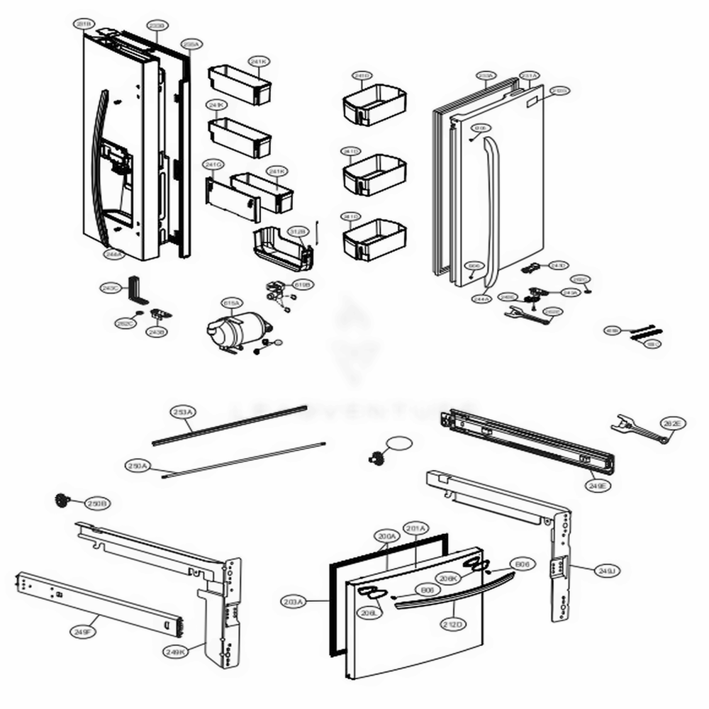 Door Parts Diagram and Parts List for LFXS28968M AMTCNA0 LG Refrigerator