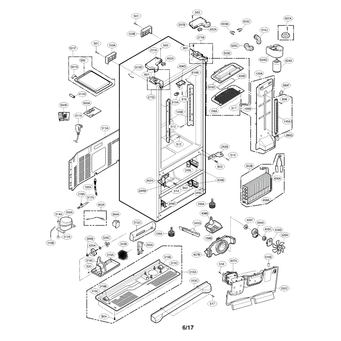 Case Diagram and Parts List for LMX25964ST 01 LG Refrigerator