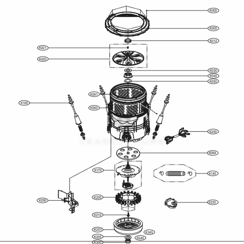 Tub Assembly Diagram and Parts List for WT1501CW ABWEVUS LG Washer
